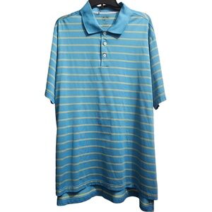 Adidas Mens Size XL Climacool Polo Golf Shirt Blue Yellow Short Sleeves Striped